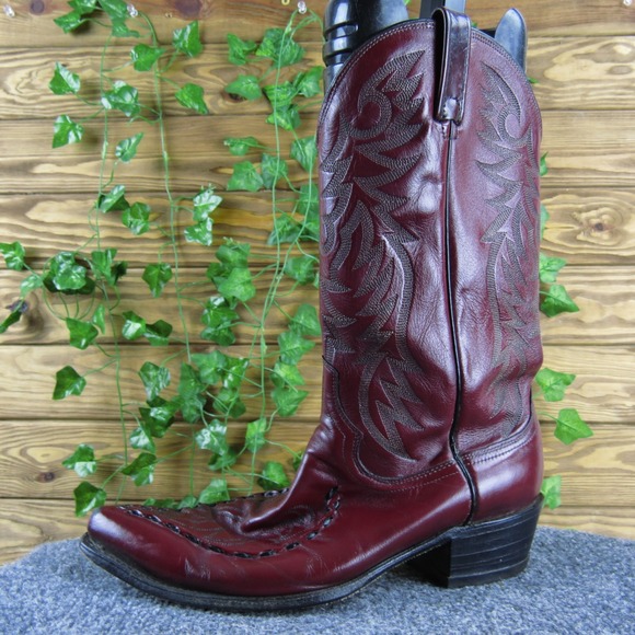 Dan Post Burgundy Leather Cowboy Western Boots Intricate Stitching Detail 10.5 D - Picture 1 of 8